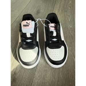 Kids Puma Caracal BG Sneakers Black White Pink Leather Lace Up Size 11